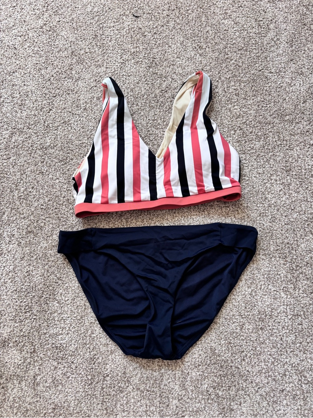 Senita Athletics Striped White Orange Navy Bikini Set